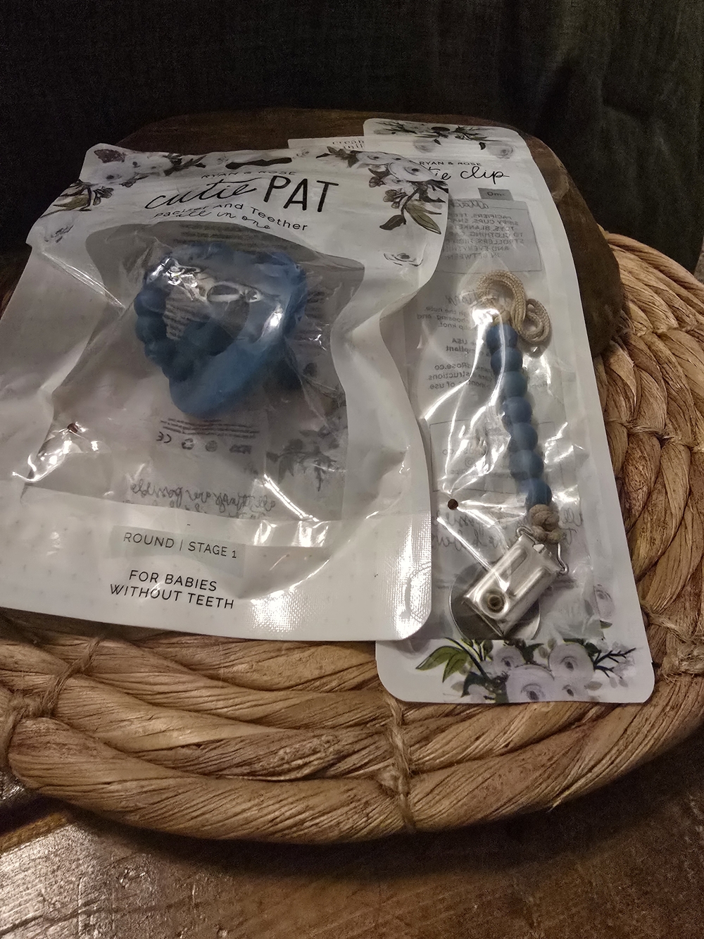 👶🌹Brand New Ryan & Rose Cutie Pat Baby Teether & Clip Set - Blue